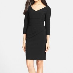 Diane Von Furstenberg Black Bevin Dress 3/4 Length Sleeves Size 10 Ruched